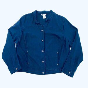 Carole Little 100% linen jacket Womens 20 navy blue trucker quiet luxury resort